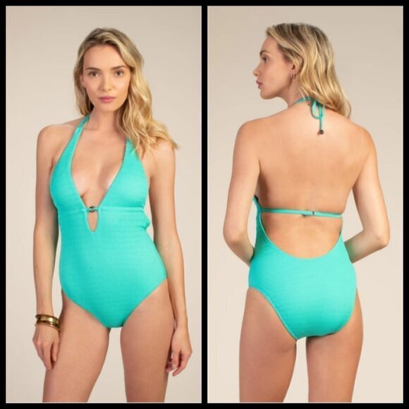 💕TRINA TURK💕 Cabana Plunge One Piece Swimsuit ~ Lagoon Blue 8 NWT - Picture 3 of 13